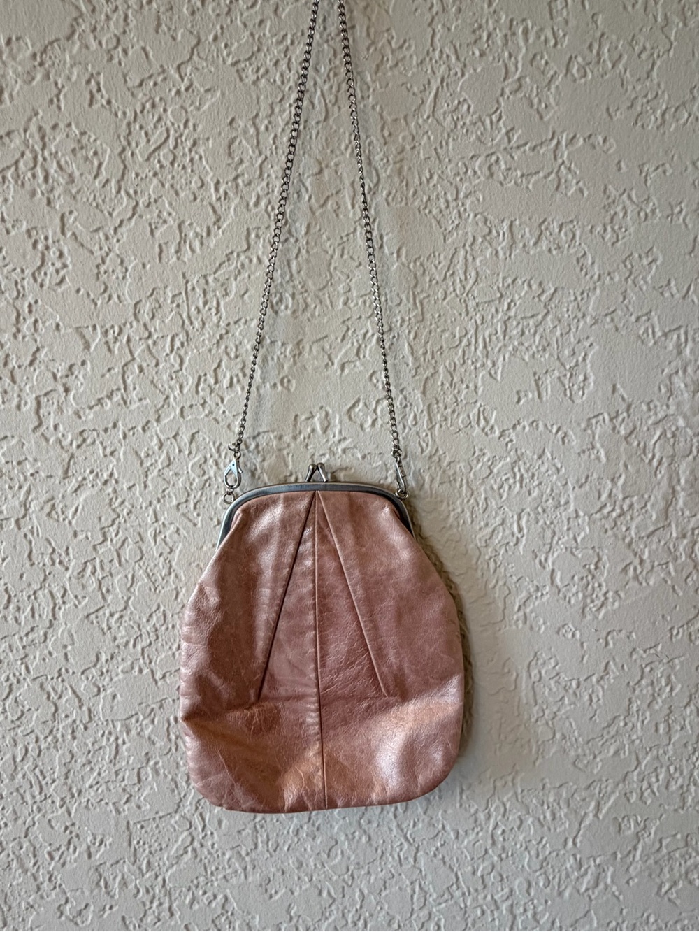 HOBO Rose Pink Metallic Leather Chain-Handle Clutch Kiss Lock - Picture 3 of 9